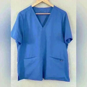 Figs Casma 3 Pocket Blue Short Sleeve Scrub Top Women's XL